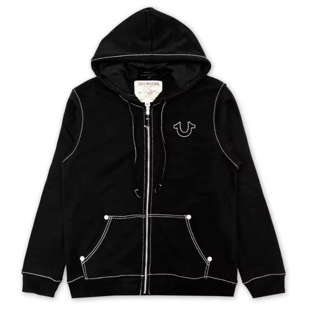 True Religion Black Hoodie with White Stitching